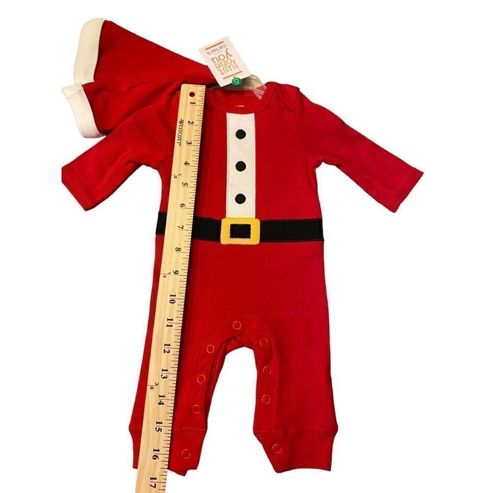 NEWBORN INFANT BABY 2 pc Santa Coverall  Hat Set Just One You Carter's Christmas